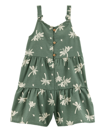 Toddler Palm Tree Print  Button-Front Romper - Green, 