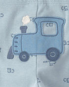 B&eacute;b&eacute; gar&ccedil;on - Ensemble 3 pi&egrave;ces cache-couches manches longues et pantalon &agrave; motif train &ndash; Bleu/Cr&egrave;me, image 5 sur 5 diapositives