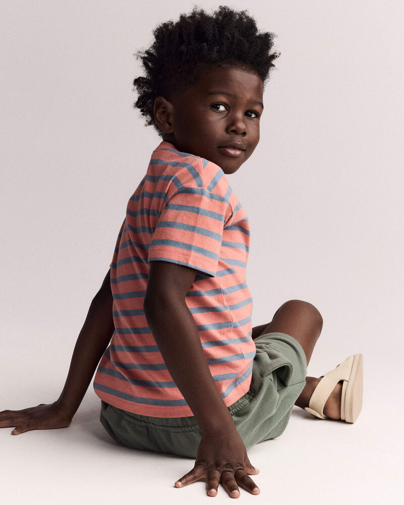 Toddler Boy Relaxed Tee in Stripes - Orange/Blue, image 5 of 6 slides