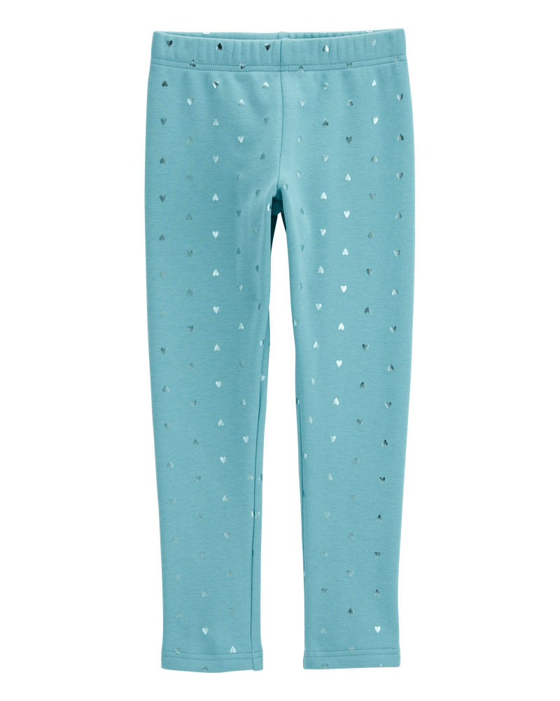 Girls Metallic Heart Cozy Fleece Leggings, image 1 of 5 slides