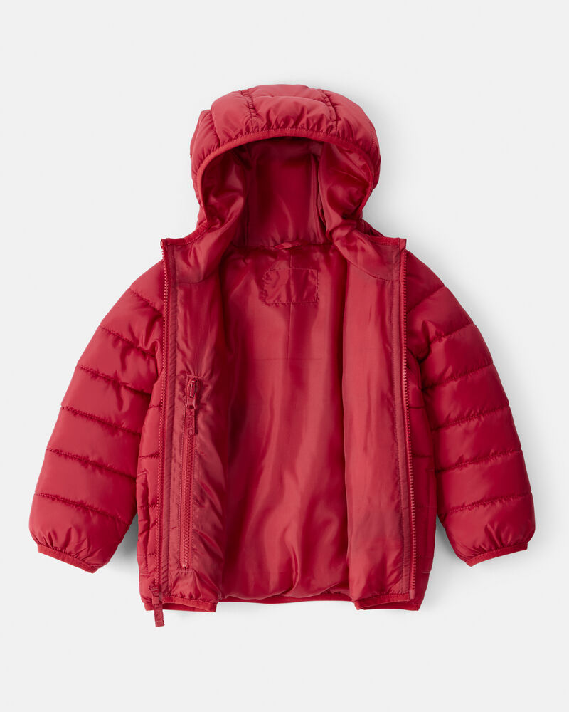 Toddler Hooded Puffer Jacket - Red, image 2 of 4 slides