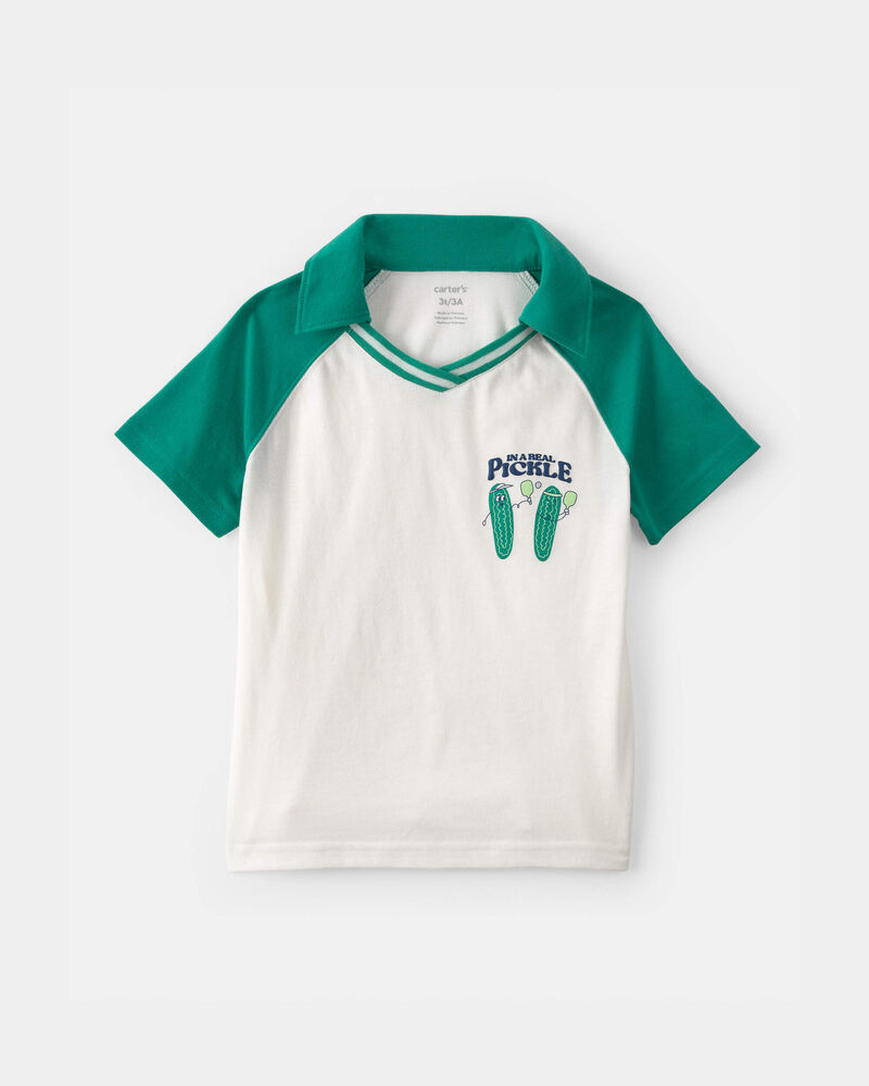 Toddler Boy Pickleball Polo Shirt - Green/Ivory, image 1 of 4 slides