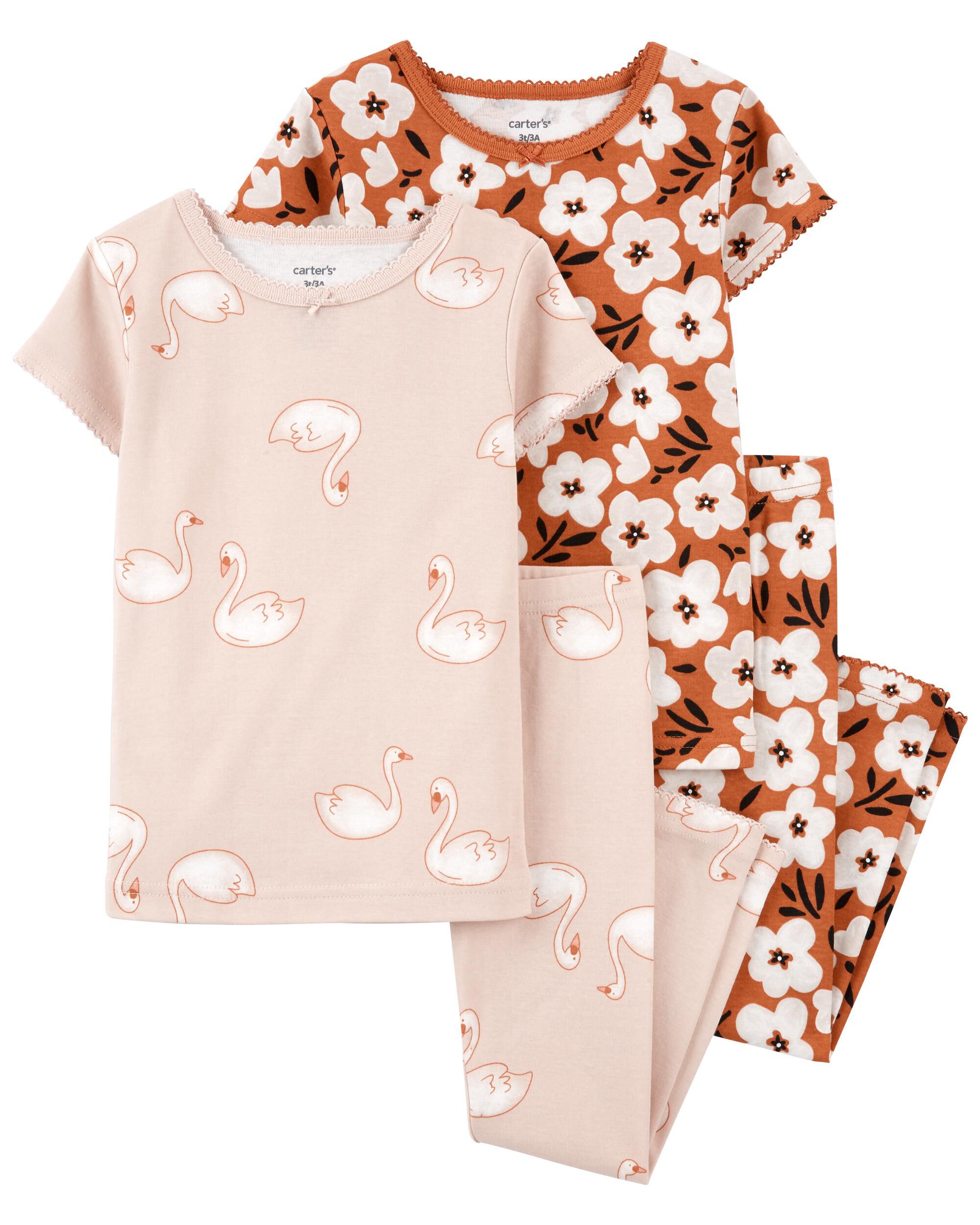 Carter's girls pajamas pjs 4pc cotton snug swan striped set 2025