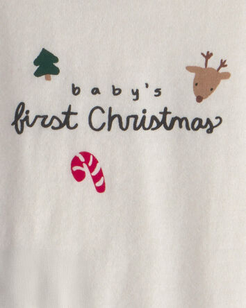 Baby 2-Piece 'Baby's First Christmas' Long-Sleeve Bodysuit & Pant Set - Ivory/Green, 