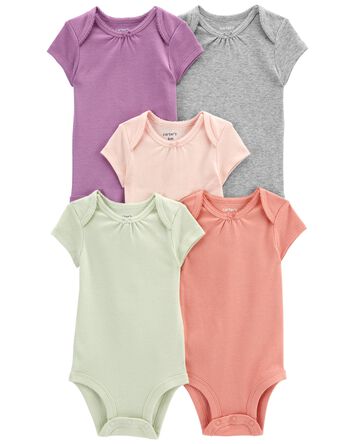 5-Pack Short-Sleeve Solid Bodysuits, 