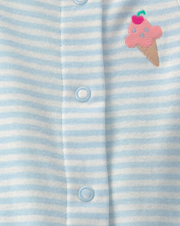 Baby Girl Striped Ice Cream Romper - Blue/White, 
