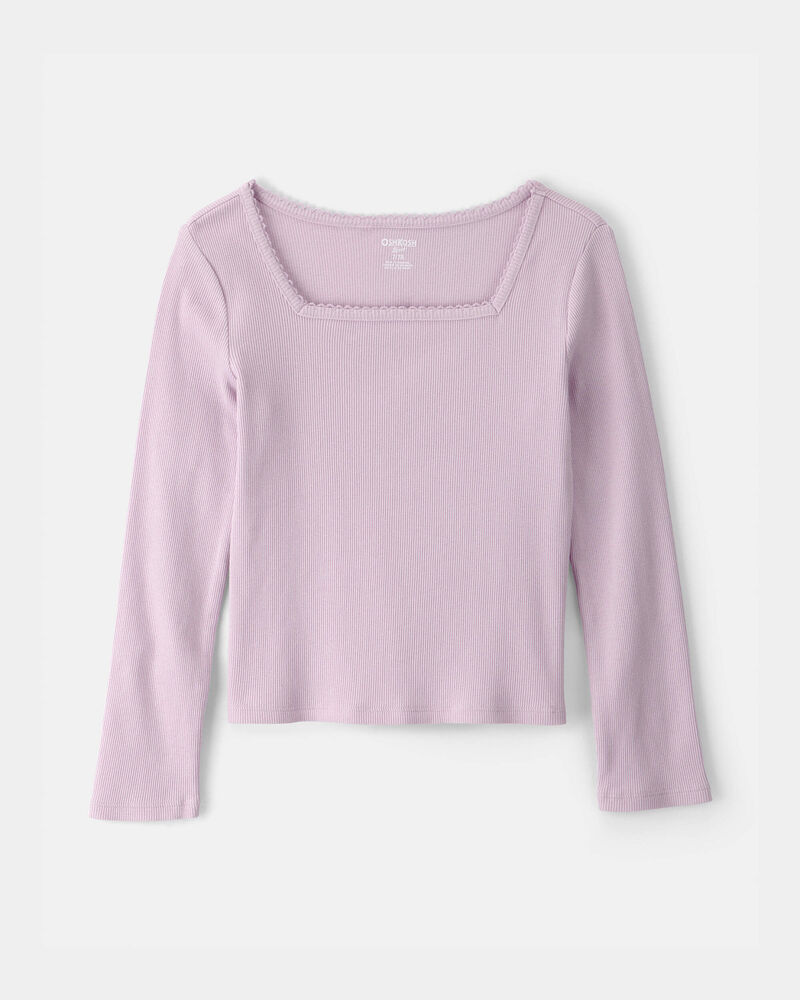 Girls Ribbed Long-Sleeve Top - Purple, image 1 of 3 slides