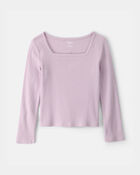 Girls Ribbed Long-Sleeve Top - Purple, image 1 of 3 slides