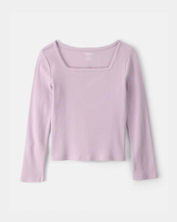 Girls Ribbed Long-Sleeve Top - Purple, 
