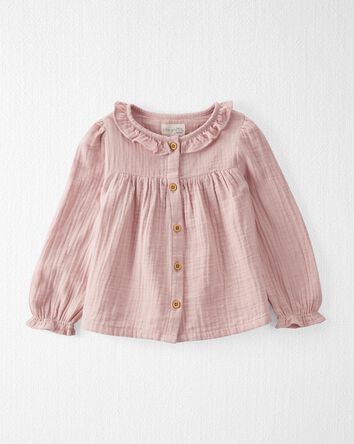 Baby Organic Cotton Gauze Button-Front Dress in Perfect Pink

, 