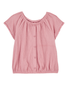 Kid Solid Short-Sleeve Fashion Top - Pink, image 1 of 3 slides