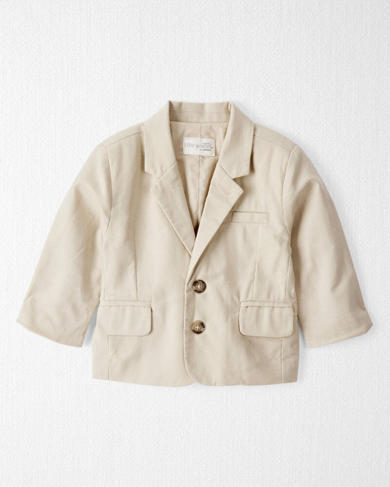 Baby Linen Suit Jacket Made with Organic Cotton - Khaki, image 1 of 4 slides