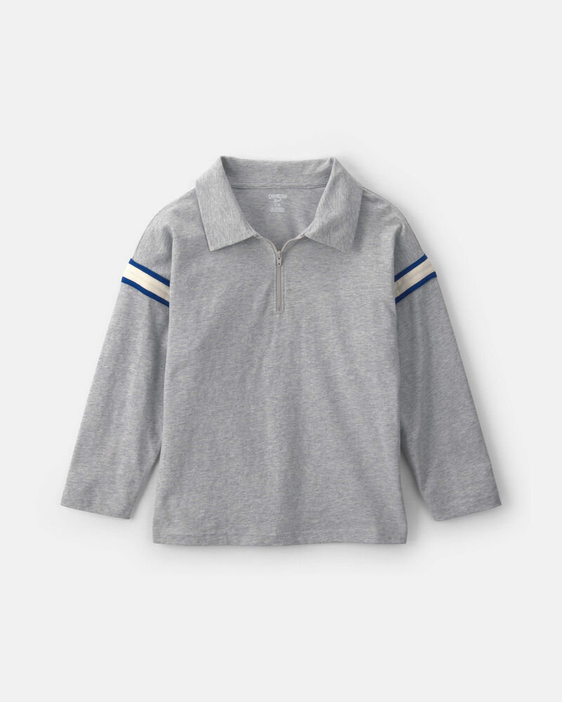 Boys Long-Sleeve Quarter-Zip Polo Shirt - Gray, image 1 of 3 slides