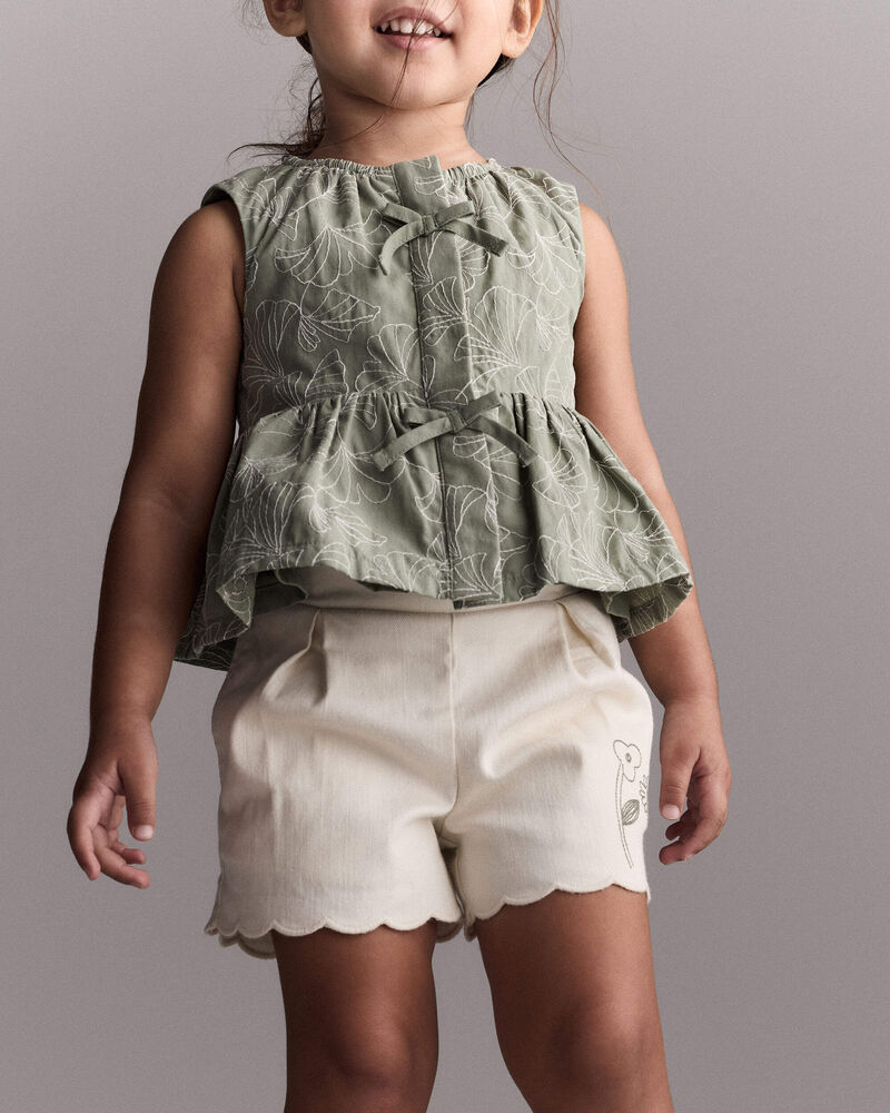 Toddler Girl Floral Scalloped Short - Cream, image 4 of 7 slides