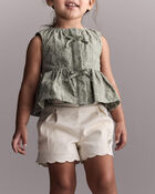 Toddler Girl Floral Scalloped Short - Cream, image 4 of 7 slides