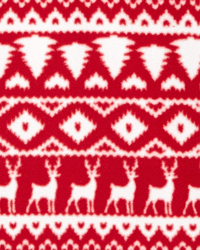 Quarter Zip Holiday Fair Isle Print Fleece Pullover, image 2 of 2 slides