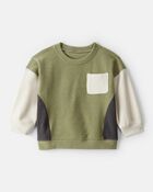 Baby Boy Colourblock French Terry Long-Sleeve Pullover Sweatshirt - Green, image 1 of 3 slides