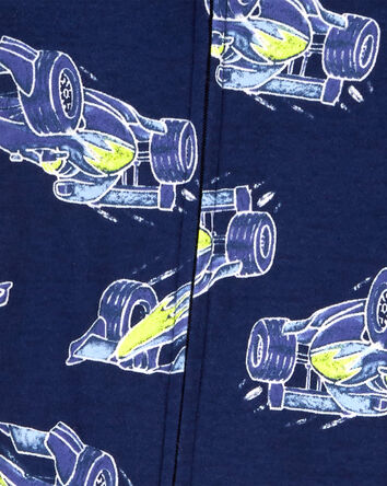 Pyjama 1 pièce à pieds en coton ajusté à motifs de voitures de course, 