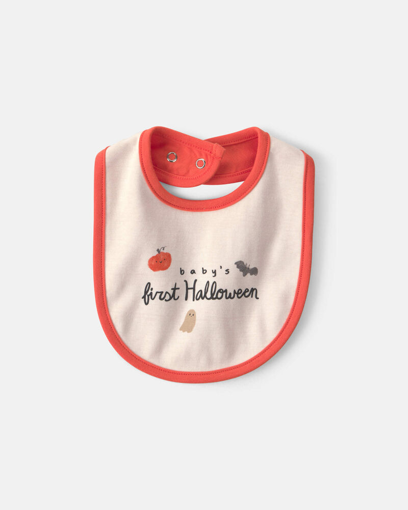 Baby 'Baby's First Halloween' Bib - Cream/Orange, image 1 of 4 slides