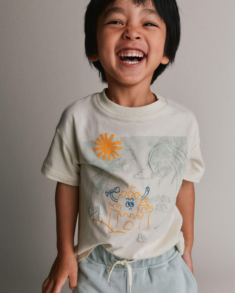Tout-petit - T-shirt d&eacute;contract&eacute; &agrave; imprim&eacute; de plage - Cr&egrave;me, image 1 sur 6 diapositives