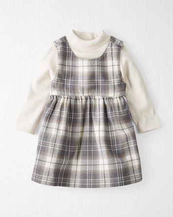 Bébé Ensemble 2 pièces robe en coton biologique à chevrons à carreaux, 