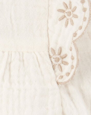 Baby 2-Piece Eyelet-Sleeve Tank & Pull-On Chambray Short Set - Ivory/Chambray, 