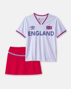 Ensemble 2 pi&egrave;ces chandail de soccer et jupe-short Umbro de l&rsquo;Angleterre pour fille - Rouge/Blanc, image 1 sur 13 diapositives