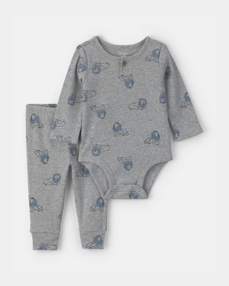 Baby Boy 2-Piece Lion Top & Pant Set - Grey, image 1 of 3 slides