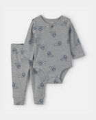 Baby Boy 2-Piece Lion Top & Pant Set - Grey, image 1 of 3 slides