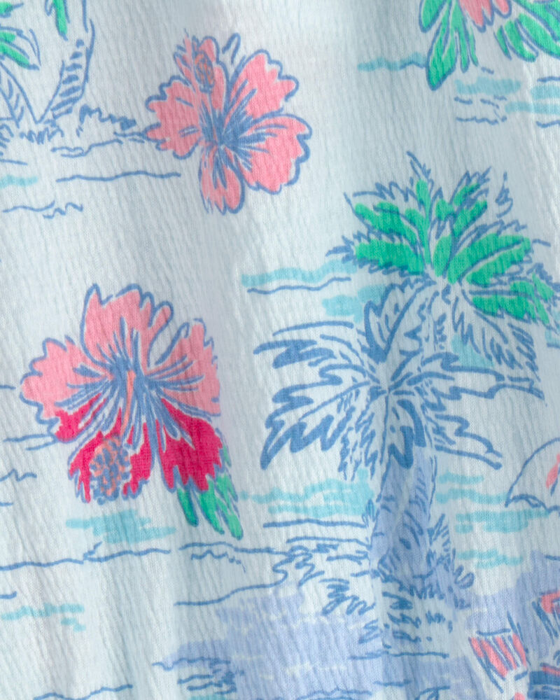 Filles - D&eacute;bardeur en tissu froiss&eacute; &agrave; imprim&eacute; tropical - Bleu, image 2 sur 2 diapositives