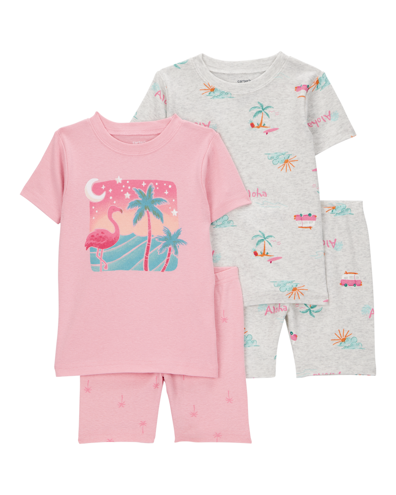 Toddler Flamingo Print Snug Fit Cotton 4-Piece Pyjamas, image 1 of 4 slides