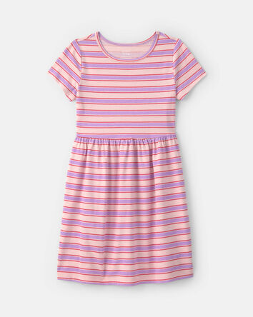 Filles - Robe manches courtes &agrave; rayures &ndash; Rose, 