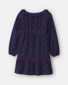 Filles - Robe manches longues en velours c&ocirc;tel&eacute; &agrave; motif floral - Bleu marine, image 2 sur 3 diapositives