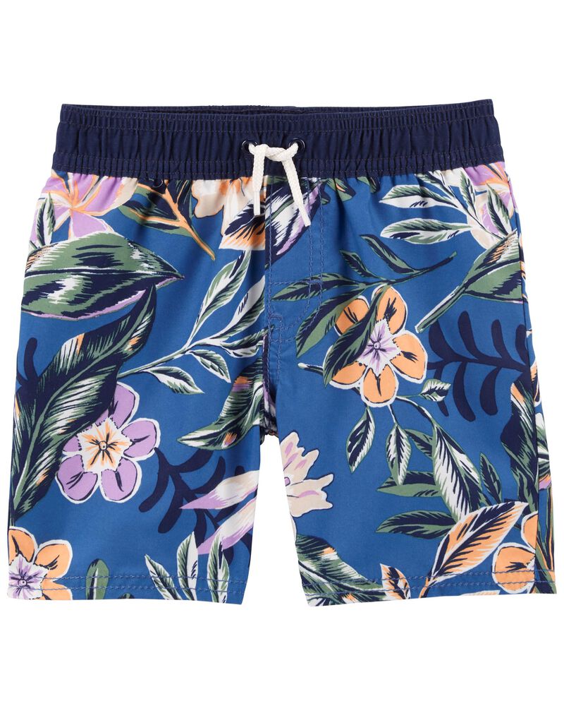 Tropical Floral Print Swim Trunks, image 1 of 2 slides