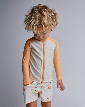 Toddler Boy Full-Zip Long-Sleeve Rashguard - Light Orange, 