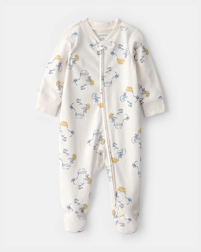 Baby Duck 2-Way Zip 100% Cotton Sleeper - Cream, image 1 of 4 slides