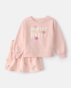 Girls 2-Piece Bunny French Terry Pullover & Skort Set - Pink, image 1 of 5 slides