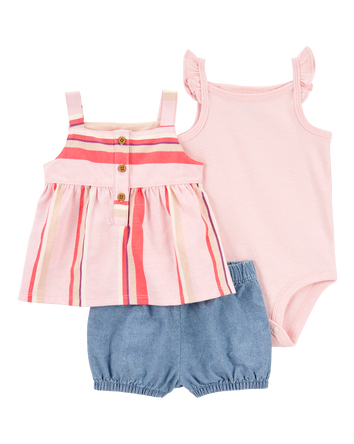 Baby 3-Piece Pink Stripe Outfit Set, 