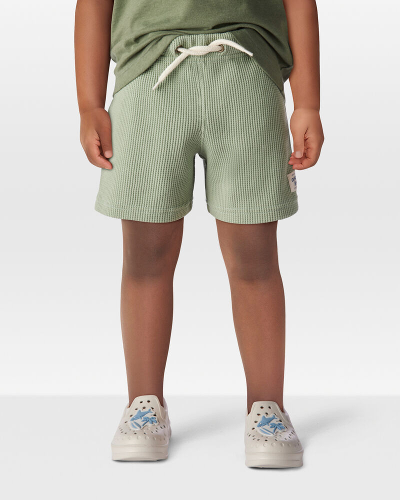 Toddler Waffle Knit Drawstring Shorts - Green, image 2 of 7 slides