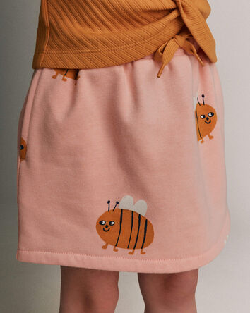 Toddler Girl Pull-On Skirt with Pockets in Bee Print - Light Pink, 