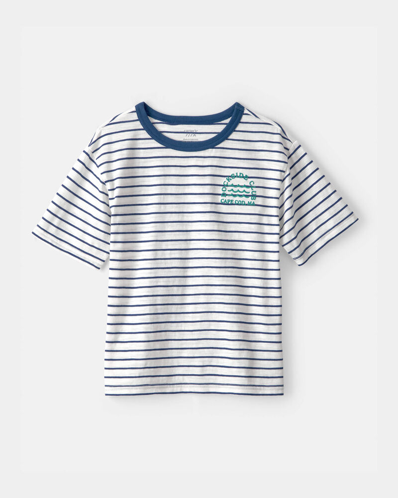 Boys Nautical Striped Graphic Tee - Blue/Ivory, image 1 of 4 slides