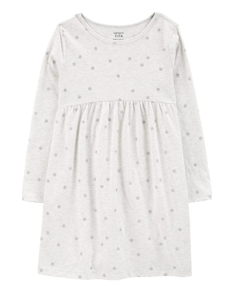 Kid Glitter Polka Dot Long-Sleeve Jersey Dress, image 1 of 4 slides