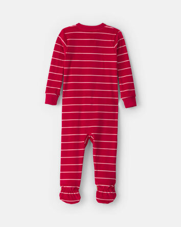 Toddler Boy 1-Piece Moose Striped DreamPlush Snug Fit Footed Pyjama - Red, 