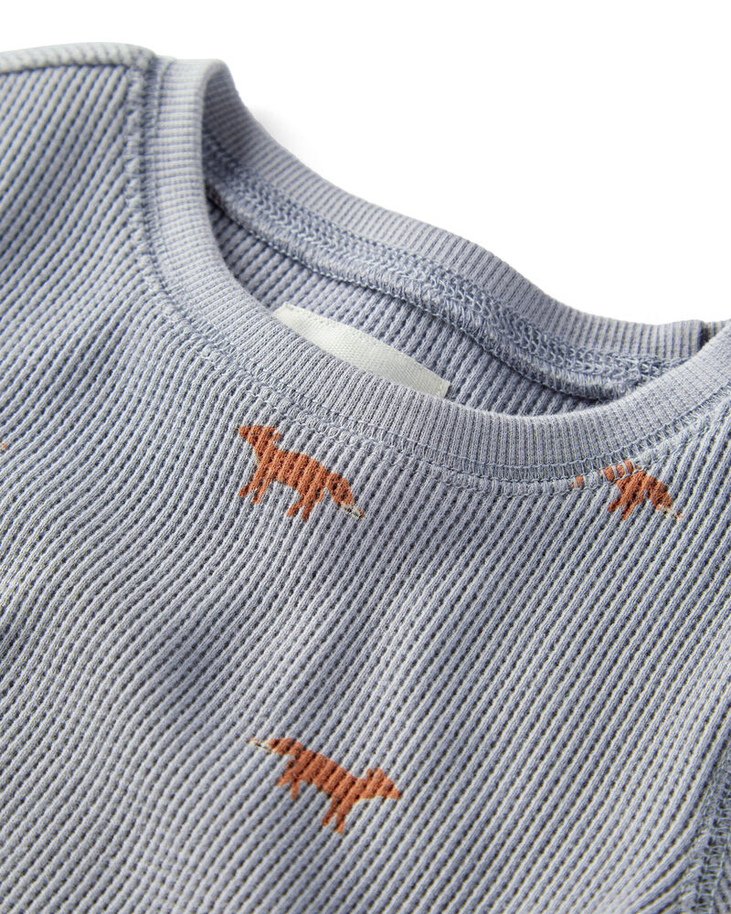 Baby Organic Cotton Waffle Knit Set in Shadow Fox Print, image 3 of 6 slides