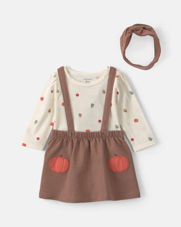 B&eacute;b&eacute; fille - Ensemble 3 pi&egrave;ces robe manches longues &agrave; th&egrave;me Action de gr&acirc;ce - Brun, 