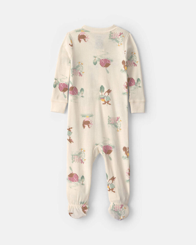 B&eacute;b&eacute; fille - Pyjama ajust&eacute; 1 pi&egrave;ce en 100&nbsp;% coton &agrave; fermeture &agrave; glissi&egrave;re double sens &agrave; motif ferme campagnarde - Cr&egrave;me, image 2 sur 4 diapositives