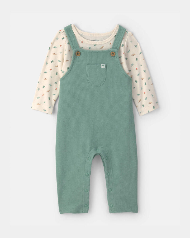 Baby 2-Piece Dinosaur Overall Set - Green/Cream, image 1 of 6 slides