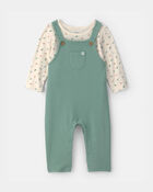Baby 2-Piece Dinosaur Overall Set - Green/Cream, image 1 of 6 slides