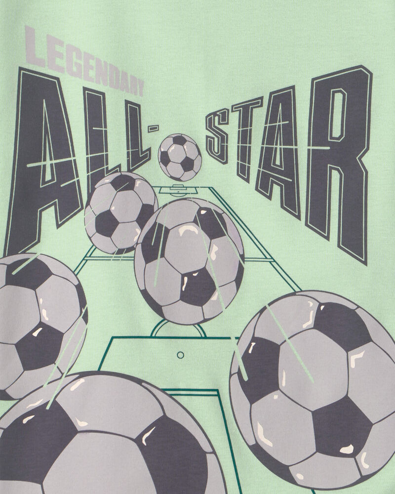 Boys Soccer 100% Cotton Short-Sleeve Snug Fit 4-Piece pyjama Set - Green/Grey, image 3 of 5 slides