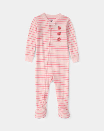 Toddler Girl Ladybug Striped 100% Cotton Snug Fit 1-Piece Pyjama Set - Pink, 